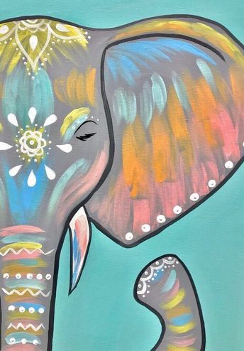 Animal Canvas Paintings, Colorful Canvas Paintings, Kids Canvas Art, Canvas For Beginners, Simple Canvas Paintings, Cute Canvas Paintings, Easy Canvas Art, Elephant Painting, Easy Canvas Painting