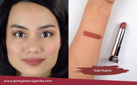 Maybelline Nude Nuance swatch. #matte #maybelline #maybellinelipstick #mattelipstick #loreal #maccosmetics Brown Lipstick Swatches, Maybelline Nude Nuance, Maybelline Lipstick Swatches, Maybelline Touch Of Spice, Maybelline Lipstick Shades, Maybelline Palette, Maybelline Matte Lipstick, Maybelline Eyeshadow Palette, Maybelline Matte Ink