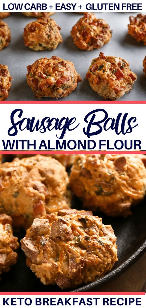 Your new favorite low carb sausage ball recipe with almond flour & cream cheese! These keto sausage balls make the best appetizers for game day or the holidays! I love to make them ahead for breakfast, too! This low carb sausage ball recipe is freezer-friendly and only takes 30 minutes from start to finish. With only 1.4 net carbs each these keto sausage balls are perfect for the ketogenic diet! #keto #ketorecipes #ketobreakfast #lowcarb #appetizer #sausageballs #easyappetizer Paleo Sausage Balls, Keto Sausage Balls Almond Flour, Sausage Balls With Cream Cheese, Sausage Balls Low Carb, Gluten Free Sausage Balls, Sausage Ball Recipe, Keto Sausage Balls, Low Carb Sausage, Recipe With Almond Flour