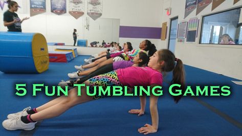 It doesn't matter how good your coaching skills are... you can't BORE your athletes to success. Use these tumbling games to make practices fun again! Fun Gymnastics Games, Beginner Tumbling Drills, Tumbling Hairstyles, Preschool Tumbling, Teaching Gymnastics, Gymnastics Tutorials, Gymnastic Classes, Preschool Gymnastics Lesson Plans, Cheer Conditioning