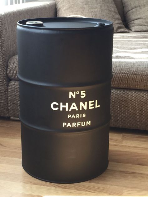 Barrels Diy, Chanel Decor, Barrel Projects, Oil Barrel, 55 Gallon Drum, Design Black And White, Metal Barrel, Oil Drum, White Minimal