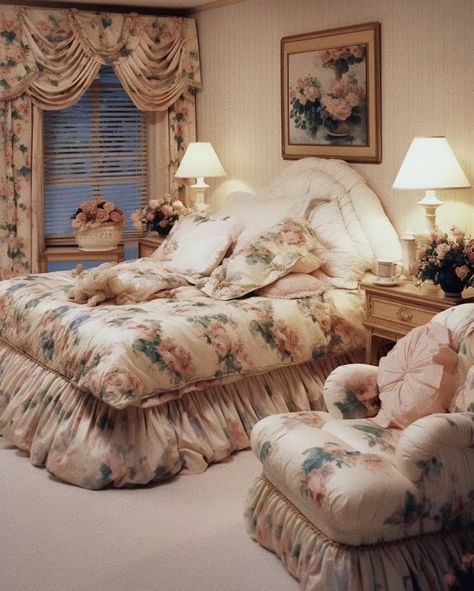 Vintage 90s Bedroom, Bed Sheetz, 80s House Interior, 1980s Bedroom, 1980s Interior Design, 90s Interior Design, 80s Bedroom Ideas, Cottage Bedrooms, 90s Bedroom