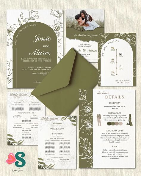 Chic with a touch of nature's beauty. Purchase our olive green wedding template and set the mood for your big day! #weddings #wedding2025 #wedding2024 #weddingtheme #weddinginspiration #weddinginvitationdesign #weddingph #weddinginvitation #invitation #invitationdesign #invitationtemplate #invitationlayout #layout #greenwedding #olivegreen #taupe Olive Green Invitation, Invitation Layout, Olive Green Weddings, Green Invitations, Chic Wedding Invitations, Green Wedding Invitations, Wedding Invitations Boho, Invitation Inspiration, Wedding Invitation Sets