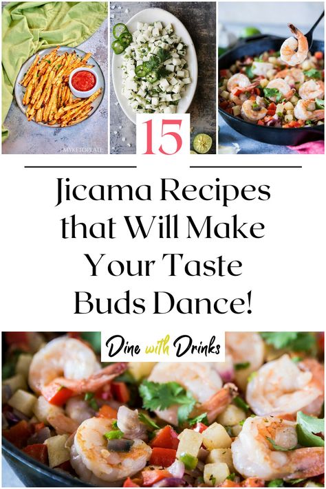 Collage of 4 jicama recipes. Jicama Recipes, Jicama Recipe, Refreshing Salads, Crunchy Snacks, Crunchy Snack, New Flavour, Taste Buds, Vegetable Recipes, Spice Up