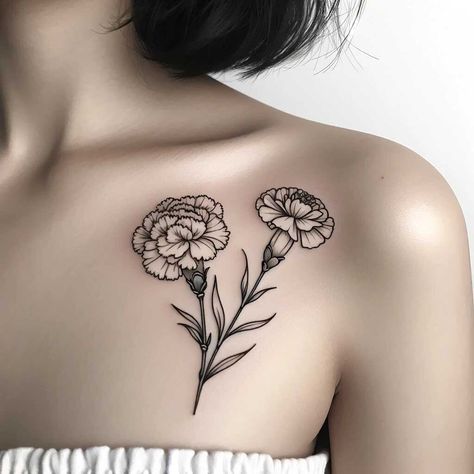 Marigold And Rose Flower Tattoo, Marigold Flower Tattoo Design, Carnation And Marigold Tattoo, Marigold Tattoos, Flower For January, Marigold Flower Tattoo, Marigold Tattoo, Partner Tattoos, January Birth Flower