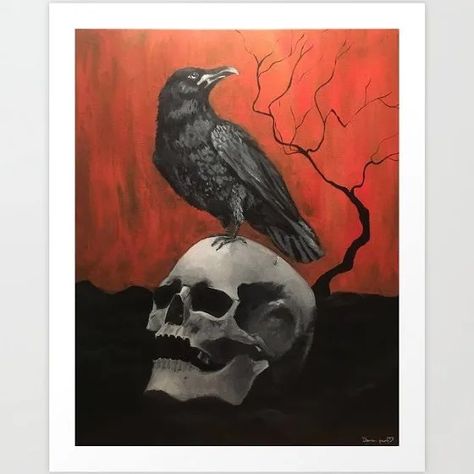 Skull Acrylic Painting, Raven On Skull, Simple Machine, Pen Art Work, Blood Art, Skull Painting, Halloween Painting, Paintings Art Prints, Paint Ideas