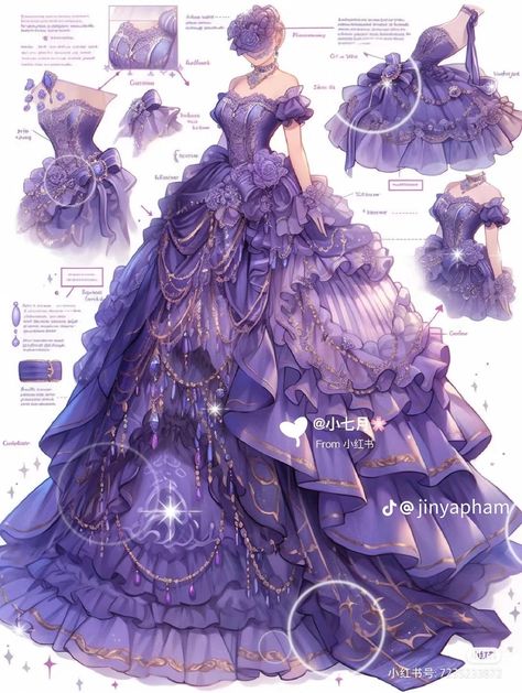 Purple Princess Aesthetic, Fairytale Outfits, Amethyst Dress, Purple Dresses Formal, Chinese Fancy Dress, Violet Dress, Purple Princess, Fashion Drawing Sketches, Violet Dresses