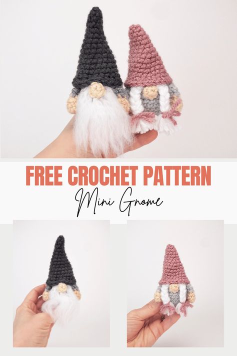 Crochet Mini Squishmallow, Easy Gnome Crochet Pattern Free, Easy Crochet Christmas Gnome, Gonk Free Crochet Pattern, Gonk Crochet Pattern, Easy Crochet Gnome Pattern, Fall Crochet Gnome, Crochet Animal Pattern Free Easy, Birthday Gnome Crochet Pattern