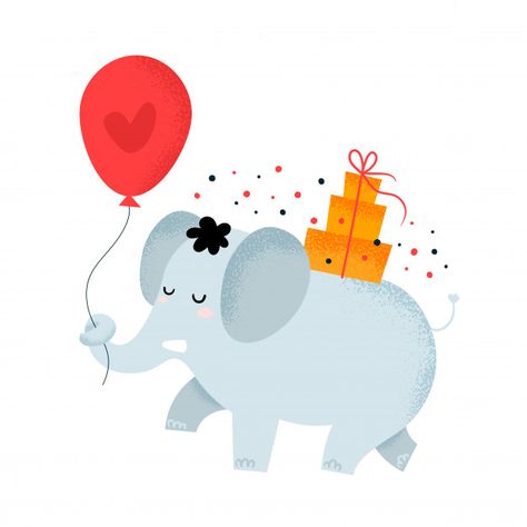 Cute elephant with gift box and balloon ... | Premium Vector #Freepik #vector #birthday #baby #heart #party Birthday Illustration Art, Elephant Birthday Party, Happy Birthday Drawings, Illustration Birthday, Happy Birthday Illustration, Simple Birthday Party, Foil Business Cards, Balloon Illustration, Baby Heart