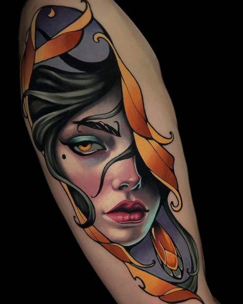 Powerline Tattoo, Neo Traditional Art, Mujeres Tattoo, Art Nouveau Tattoo, Neo Tattoo, Hyper Realistic Tattoo, Nouveau Tattoo, Neotraditional Tattoo, Skin Tattoo