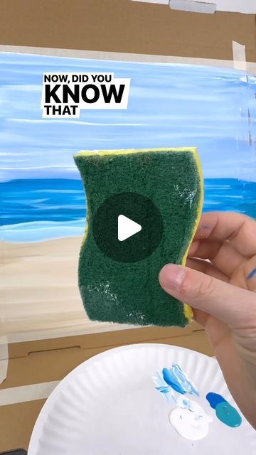 Emily Seilhamer on Instagram: "Tip: Use a sponge to paint waves!🎨 #easypainting #tipsandtricks #paintingtips #lifehacking" How To Paint A Silhouette Person, How To Paint A Starfish, Sun Paintings On Canvas, Beach Waves Painting Tutorial, Acrylic Beach Painting Ideas, How To Make Waves Painting, Easy Seascape Painting, How To Paint Waves Easy, How To Paint An Ocean Scene