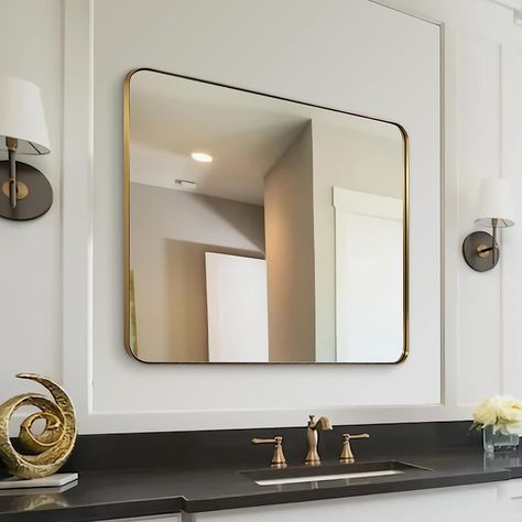 $199.99 Brass Bathroom Mirror, Gold Bathroom Mirror, Gold Vanity Mirror, Corner Mirror, Rectangular Bathroom Mirror, Bathroom Mirror Frame, Gold Framed Mirror, Bathroom Modern, Metal Frame Mirror