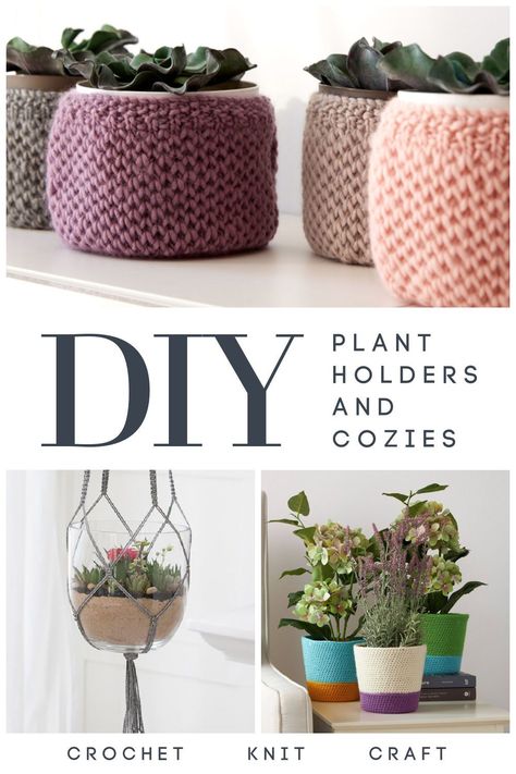 Plant ownership is more popular than ever - adding greenery to your space is soothing, calming, and good for your mental and physical health! And when you're a crafter well - you've got to make plant hangers and cozies! I've collected crochet, knit, and crafted plant hanger, cozy, and mat patterns for you to dress up your new leafy friends! #plants #crochet #knitting #crafts #yarnspirations #mooglyblog #planthangers #plantcrafts Crochet Plant Cozies, Crochet Plant Cover Free Pattern, Knit Plant Pot Cover, Crochet Pot Plant Holder, Crochet Plant Holders Free Pattern, Crochet Pot Hanger, Knit Plant Hanger, Diy Plant Hangers, Plants Crochet