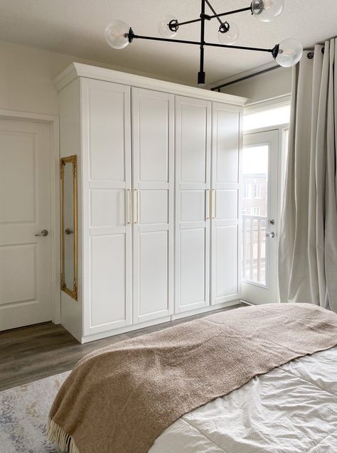 Ikea Pax Wardrobe Ideas, Pax Wardrobe Ideas, Wardrobe Hacks, Ikea Wardrobe Hack, Build Your Own Wardrobe, Ikea Pax Closet, Pax Closet, Bedroom Built In Wardrobe, Custom Cabinet Doors