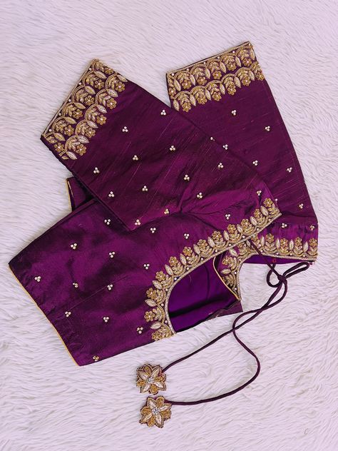 Wine Colour Blouse Maggam Work, Wine Colour Blouse, Marriage Blouses, Bride Blouse, Ikat Blouse Designs, Buddha Background, Worked Blouse, Magam Work, Maggam Blouse