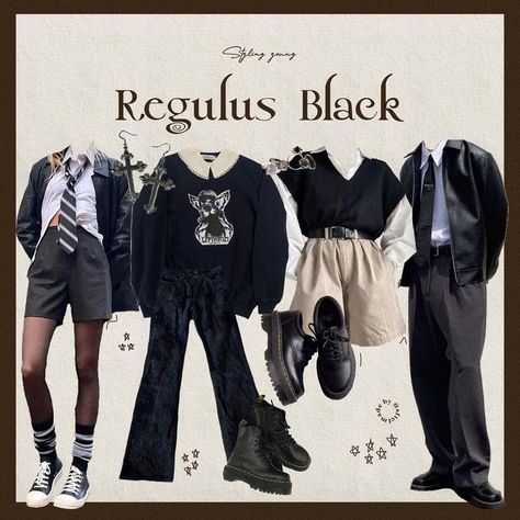 Dorian Gray Inspired Outfit, Regulus Inspired Outfits, Regulus Black Outfit Ideas, Boris Pavlikovsky Inspired Outfits, Regulus Black Clothes Aesthetic, Regulus Black Outfit Style, Regulus Black Clothes, Horror Academia Outfits, Regulus Outfits