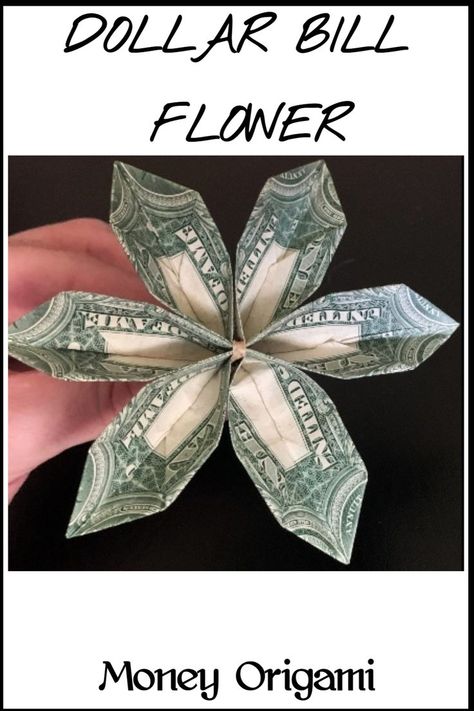 Learn how to fold a dollar bill money origami flower with this easy-to-follow 6 step guide. This is a beginner folding tutorial and can be accomplished within 10-15 minutes or less! This dollar flower will make for a great gift or a unique tip to brighten someone's day. Dollar Flowers Origami Easy, Dollar Bill Flowers, How To Fold Dollar Bills Into Shapes, Money Flowers Diy Dollar Bills, Fold A Dollar Bill, Fold Dollar Bill, Money Origami Tutorial, Graduation Leis Diy Ribbons, Money Folding