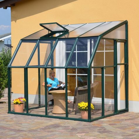 The Sun Lounge 2 Clear is the simplest way to turn your existing porch, deck or patio into a great sunroom enclosure or greenhouse space. The Sun Lounge 2 features two kinds of virtually unbreakable coverings to give you the best of both worlds. Roof panels are 4mm twin-wall polycarbonate, offering UV protection and diffuse light. Crystal clear acrylic side walls are 100% UV protected while allowing over 90% light transmission, as well as clear views, while being ultra-safe. Durable green res... Curved Pergola, Lean To Greenhouse, Roof Vent, Walk In Greenhouse, Polycarbonate Greenhouse, Patio Enclosures, Pergola Lighting, Pergola Attached To House, Sun Lounge