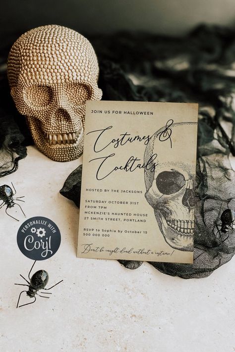 Vintage Skull Halloween Invite Printable Halloween Party - Etsy Canada Adult Halloween Party Invitations, Halloween Invitation Template, October Baby Showers, Halloween Party Invite, Costume Party Invitations, Halloween Party Printables, Invitation Halloween, Adult Halloween Party, Printable Invitation Templates