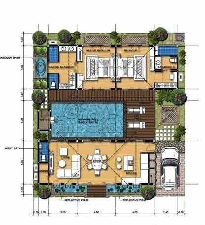 Garden Bali Style, Tropical House Plans, Bali Pool, Bali Style Home, Villa Bali, Pool House Plans, Bali House, Architectural Floor Plans, Pool Garden