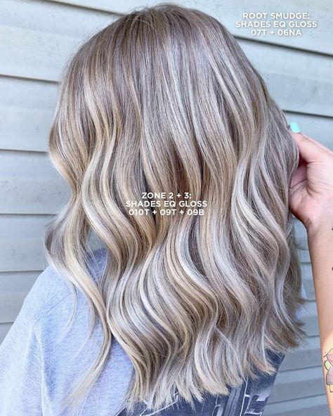 Redken on Instagram: “When it comes to Shades EQ Gloss, we always say "trust the process." Our acidic, demi-permanent haircolor always provides true-to-tone,…” Ash Blonde Balayage Redken Formula, Champagne Blonde Shades Eq Formula, Redken Blonde Formula, Highlights Placement, Toning Formulas, Ash Blonde Hair With Highlights, Shades Formulas, Redken Formulas, Toner Formulas