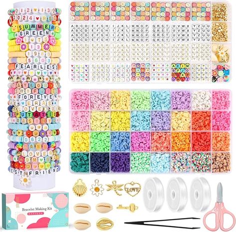 Amazon.com: 7340 Pcs Friendship Bracelet Making Kit with 32 Colors,6080 Clay Beads,1260 Letter Beads with Charm for Jewelry Making,6 Styles of Round Alphabet, Number & Pattern Beads,DIY Art and Craft for Girls : Arts, Crafts & Sewing Friendship Bracelet Making, Friendship Bracelet Kit, Bracelet Making Kit, Alphabet Number, Alphabet Beads, Christmas Crafts For Gifts, Jewelry Making Kit, Bracelet Kits, Diy Activities