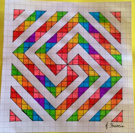 Grid Paper Art Pattern Drawings, Drawings To Do On Squared Paper, Squared Paper Drawing, Drawings On Grid Paper, Grid Paper Doodles, Doodles On Graph Paper, Graph Paper Designs Drawing, Things To Draw On Graph Paper, Square Paper Drawing