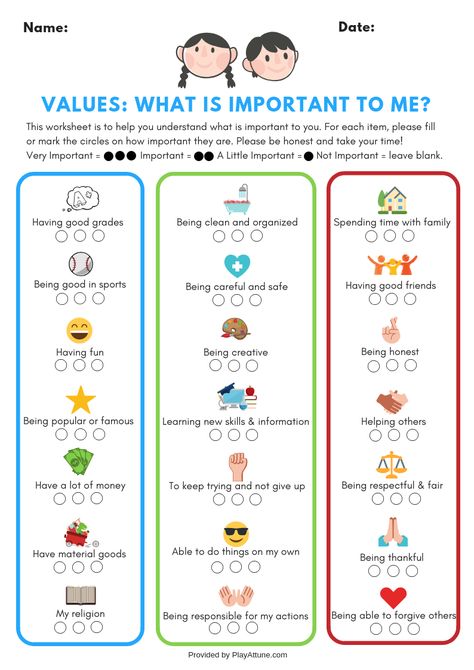 Use this free printable chart to discover your child's personal values. Made for parents, educators, counselors and therapists to use!  Download the chart and questionnaire in PDF format in the following link. Personal Core Values List, Personal Values List, Values Worksheet, Personal Core Values, Norms And Values, Values List, Life Values, Values Education, Personal Values