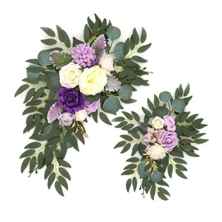 Features 1. Size: The large one measures about 5025cm / 19.79.8in, the small one measures 3020cm / 11.87.9in. 2. Budget-Friendly Design: Artificial flowers never wilt. These flowers arrangement are made up of artificial flower. They look not only beautiful but very lifelike. Natural arrangement floral design add more touch of elegance. 3. Wonderful Gift: The artificial material makes sure it could be kept for a long time. The flower garland will also be a wonderful gift to express your bless to Purple Wedding Reception Decorations, Purple Wedding Reception, Flower Swag, Champagne Flowers, Reception Backdrop, Purple Wedding Theme, Wedding Arch Flowers, Arch Flowers, Floral Swag