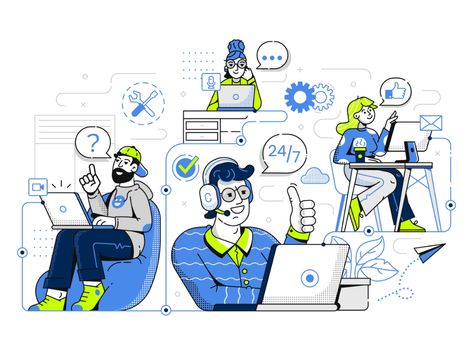 Customer Support Service by Alex Krugli on Dribbble Customer Service Illustration, Service Illustration, Support Illustration, Minsk Belarus, Mobile Gaming, Flat Shapes, Japanese Men, Mandala Coloring Pages, Minsk