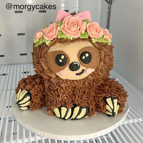 Sloth Bday Cake, Cake Designs Animals, Sloth Cupcake Cake, Cute Animal Cakes Birthday, Cute Fondant Cake Ideas, Cute Animal Cakes, Sloth Birthday Cake, Sloth Cake, Sloth Cakes