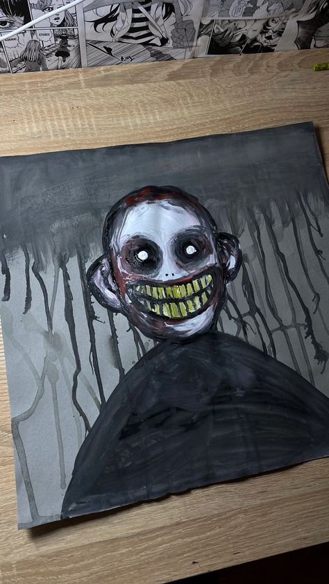 Cute Creepy Painting, Scary Paintings Easy Canvas, Gory Paintings, Anger In Art, Scary Painting Ideas, Scary Paintings Easy, Creepy Painting Ideas, Weirdcore Painting, Painting Horror