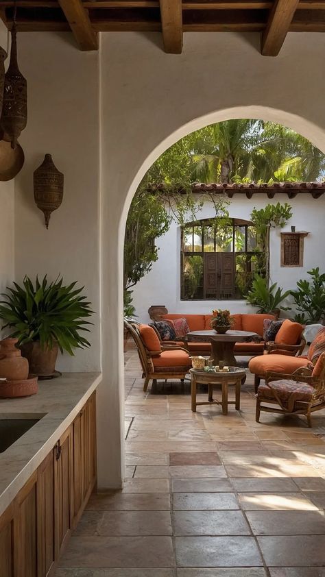 Authentic Charm: Discover 15 Hacienda Style Homes Ideas for a Timeless Appeal - Cheerful Talks Mexican Home Decor Living Room, Mexican Hacienda Homes, Mexican Living Rooms, Cozy Small Spaces, Modern Hacienda Style Homes, Mexican Patio Hacienda Style, Mexican Courtyard, Adobe Houses, Modern Hacienda