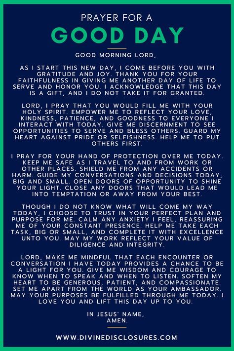 Use this prayer for a good day as a starting point to talk to God about your day! #Prayers #Goodday #encouragement #prayer #selflove #prayerlife #prayerchangesthings #prayerispowerful #prayerpower #dailyprayer Prayer For A Good Day At Work, Prayers For A Good Day, Prayer For A Good Day, Powerful Morning Prayer, Talk To God, Inner Joy, Prayer Changes Things, Powerful Prayers, Prayer And Fasting