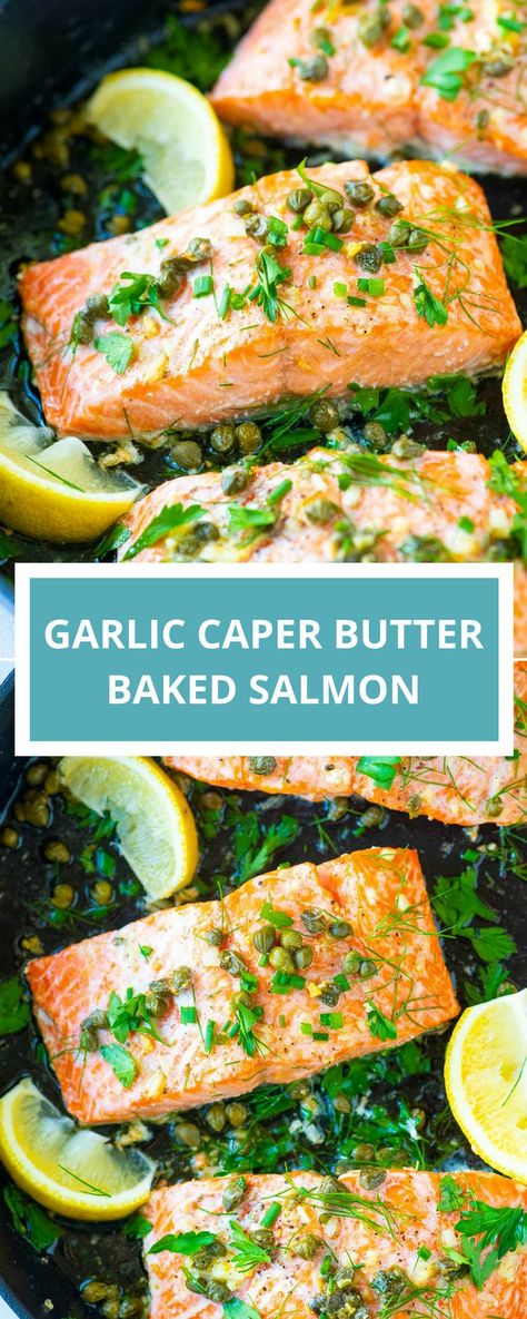 Salmon With Capers Recipe, Caper Butter, Salmon Capers, Salmon Baked, Capers Recipe, Baked Salmon Recipe, Garlic Butter Salmon, Oven Baked Salmon, Butter Salmon