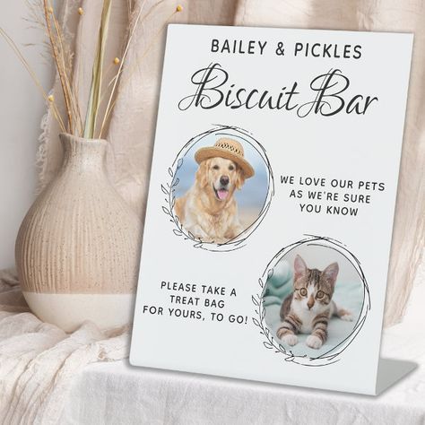 Dog Treat Wedding Favor Pet Photo Biscuit Bar Pedestal Sign Pet Treat Wedding Favors, Dog Treat Wedding Favors, Dog Treat Wedding, Popsicle Stand, Wedding Biscuit, Dog Wedding Bandana, Favor Table, Treat Bar, Wedding Favor Table