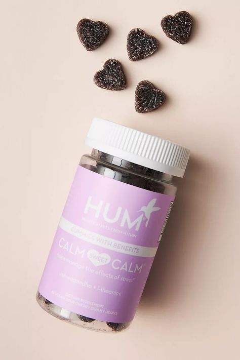 HUM Nutrition Calm Sweet Calm Supplement | Anthropologie Hum Gummies, Reduce Cortisol Levels, Reduce Cortisol, Hair Gummies, Reducing Cortisol Levels, Hum Nutrition, Vegan Gummies, L Theanine, Cortisol Levels