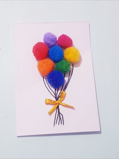 Teacher Appreciation Art, Pompom Craft, Pompom Crafts, Easy Pom Pom, Craft Ideas Easy, Reuse Crafts, Postcards Diy, Pom Crafts, Diy Pom Pom