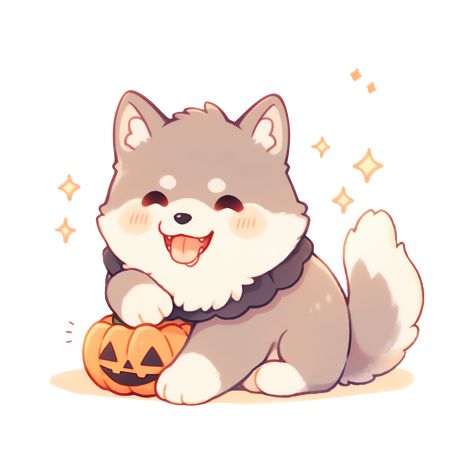 Cute Kawaii Husky Dog with a Halloween Pumpkin Sticker Kawaii Husky Drawing, Kawaii Dog Art, Cute Dog Drawing Kawaii, Cute Puppy Drawing, Cute Anime Dog, Dog With Pumpkin, Puppy Kawaii, Husky Cute, Cute Dog Illustration