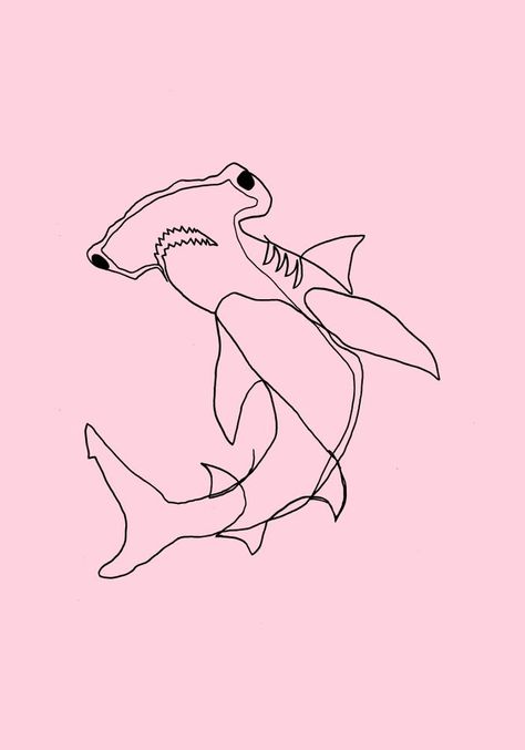 Shark Tattoo Ideas Simple, Pink Shark Aesthetic, Small Hammerhead Shark Tattoo, Art Prints Aesthetic Pink, Pink Shark Wallpaper, Hammerhead Shark Wallpaper, Hammerhead Shark Drawing, Line Art Free, Tattoos Shark