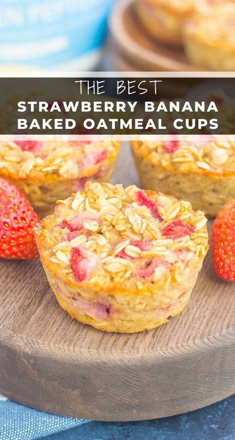 Breakfast Strawberry, Banana Baked Oatmeal, Oatmeal Banana, Strawberry Breakfast, Indian Videos, Baked Oatmeal Cups, Strawberry Oatmeal, Baked Oatmeal Recipes, Oatmeal Cups