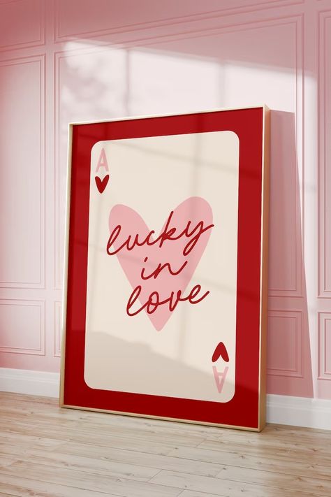 Lucky in Love Ace of Hearts Card Aesthetic Poster Trendy Valentines Day Wall Art Red Pink Heart Retro Preppy Funky Home Apartment Decor - Etsy Cool Funky Art, Pink Red Decor, Red And Pink Aesthetic Room Decor, Poster Wall Ideas Aesthetic, Xoxo Aesthetic, Niti Shah, Valentines Day Decorations For Home, Ace Of Hearts Card, Neon Widgets