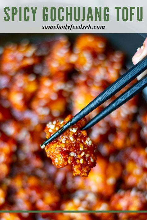 Crispy Gochujang Tofu, Spicy Crispy Tofu Recipes, Tofu Recipes Spicy, Korean Tofu Tacos, Spicy Korean Tofu, Tofu Recipes Gochujang, Gochujang Vegan Recipes, Korean Fried Tofu Recipes, Crispy Korean Tofu