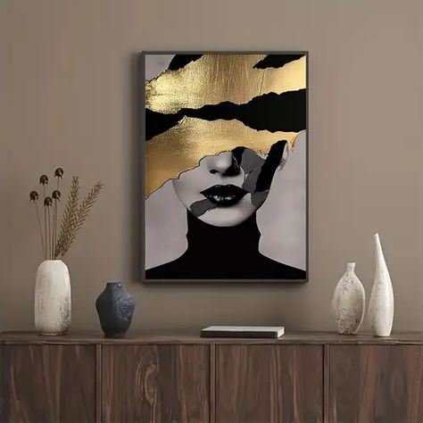 Golden Woman, Portret Feminin, Toile Design, Abstract Woman, Glam Wall Art, Soyut Sanat Tabloları, Abstract Canvas Wall Art, Framed Wall Art Sets, Abstract Canvas Art