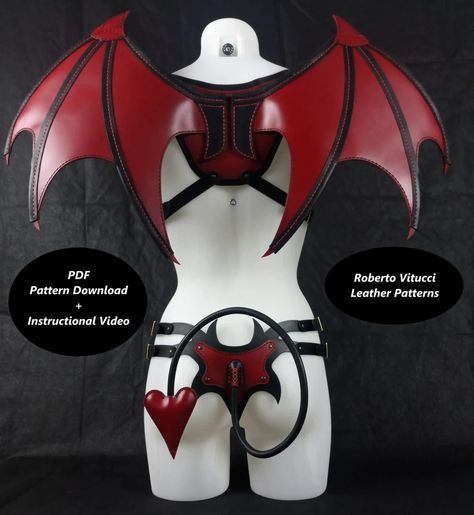 Leather Succubus Dress With Demon Wings and Tail Pattern - Etsy Demonic Clothing, Succubus Wings, Demon Clothing, Succubus Costume, Demon Halloween Costume, Demon Clothes, Demon Outfit, Succubus Cosplay, Demon Cosplay