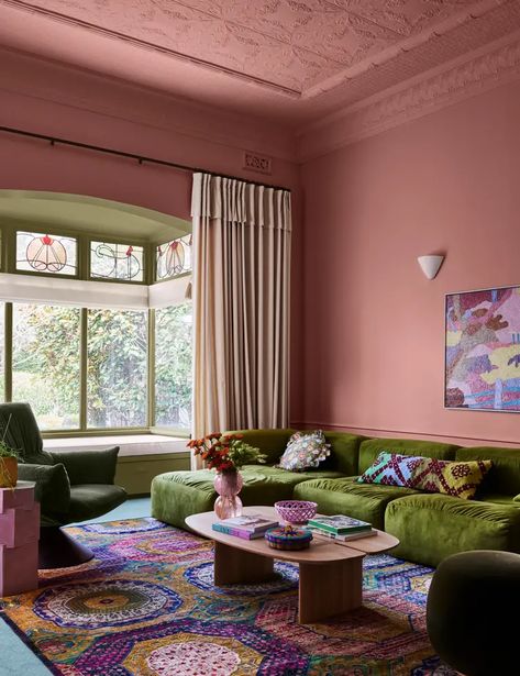 Olivia Dean, Color Forecasting, Casa Country, Transitional Bedroom, Earthship, Interior Color, A Living Room, Pink Walls, Sitting Room