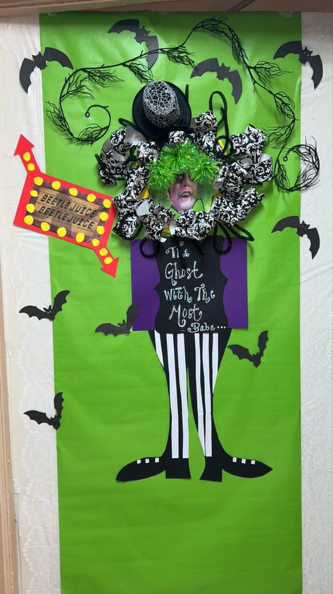 Beetle juice door decor Beetle Juice Classroom Door, Beetle Juice Bulletin Board, Door Decoration Contest, Halloween Door Decoration, Juice Movie, Beetle Juice, Fun School, Door Decorating, 30th Bday