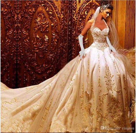 Wedding Dresses Buy Online Hot ! New 2015 Best Quality Custom Ivory Satin Gold Embroidered Halter A Line Wedding Dresses With Royal Train 2015 Bridal Wedding Gowns Dress Wedding From Yingniu, $509.82| Dhgate.Com Gold Wedding Gowns, Wedding Dresses Taffeta, Halter Wedding Dress, Embroidered Wedding Dress, Gold Wedding Dress, 2016 Wedding Dresses, Bridal Ball Gown, Wedding Dresses Beaded, Wedding Dresses Satin