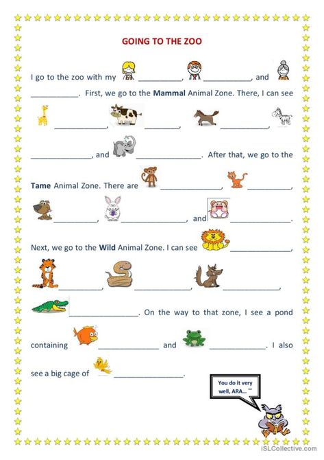 In this ESL printable students complete the story about going to the zoo by means of the pictures next to the blanks in the text. This activity can serve as a vocabulary booster and reading comprehension practice. Verb To Be, Reading Comprehension For Kids, English Grammar For Kids, Complete The Story, Grammar For Kids, Kindergarten Reading Worksheets, Teaching English Grammar, Learning English For Kids, English Grammar Worksheets