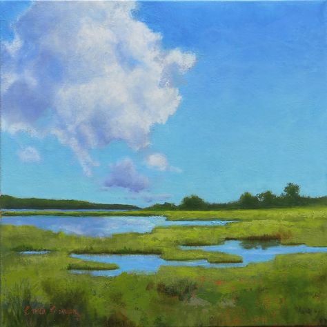 I enjoyed doing this palette knife painting - Marsh II 20x20 #lenoxartwalk2024 #contemporaryrealism #marthasvineyardpainting Abstract Marsh Painting, England Coast, New England Coast, Peaceful Day, Palette Knife Painting, Knife Painting, Martha's Vineyard, Marthas Vineyard, Hanging Canvas